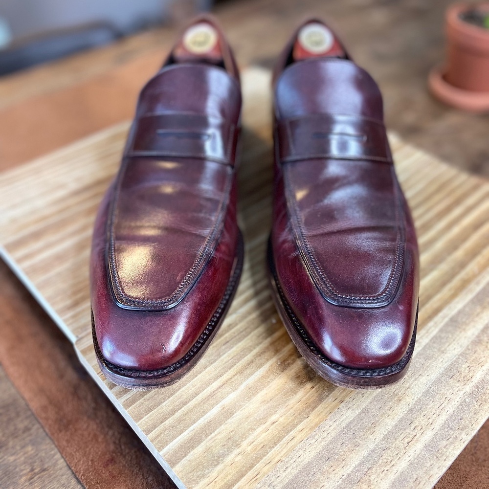 *Custom Patina* Salvatore FERRAGAMO Penny Loafer Shoes 12 D Burgundy / Oxblood